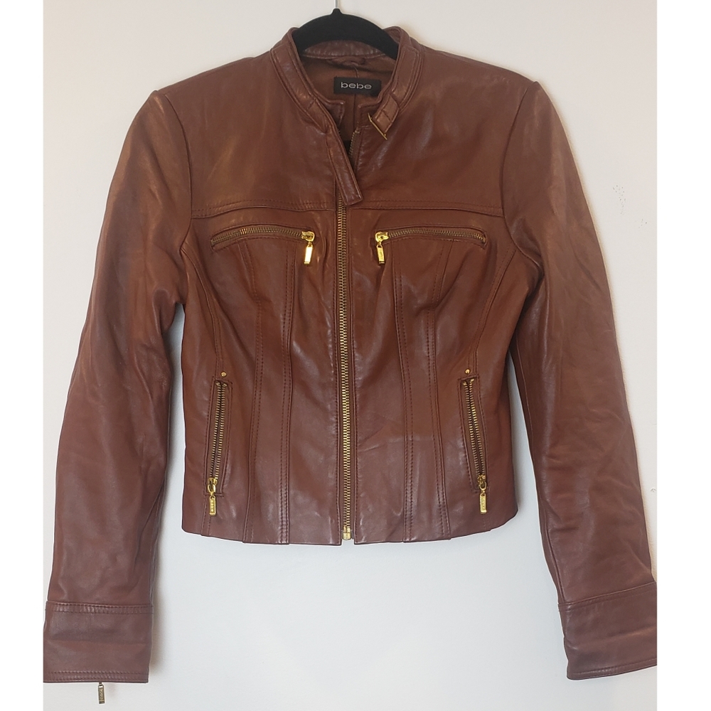 Bebe 100% Leather Moto Jacket